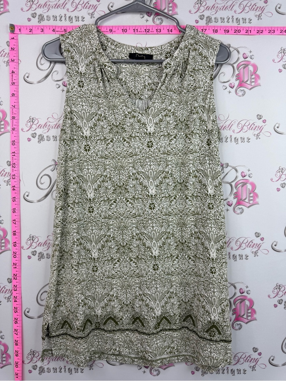 Dalia tank top paisley Olive Green and Cream Paisley Print Sleeveless Tunic